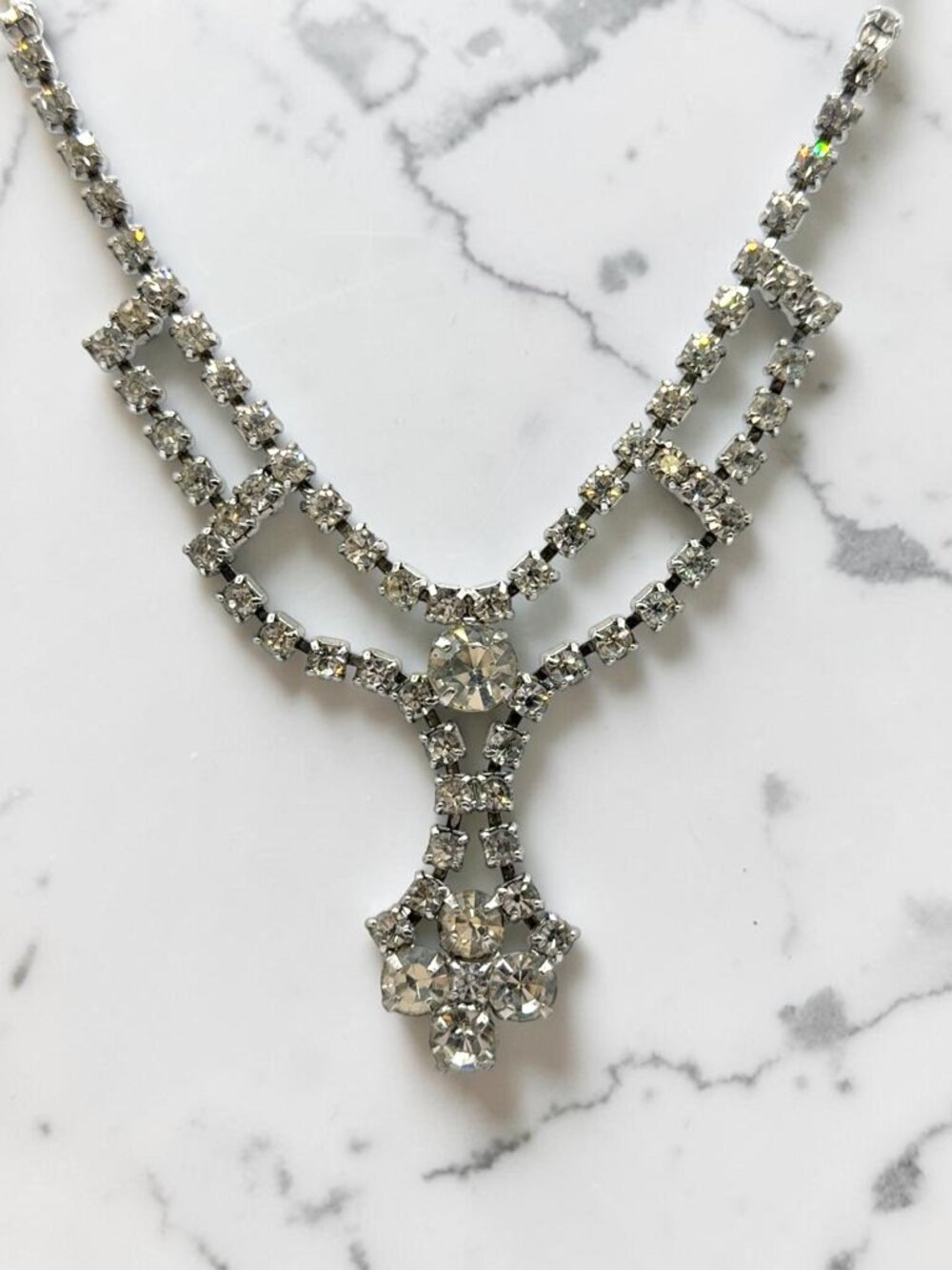 Vintage Silver-Tone Rhinestone Necklace